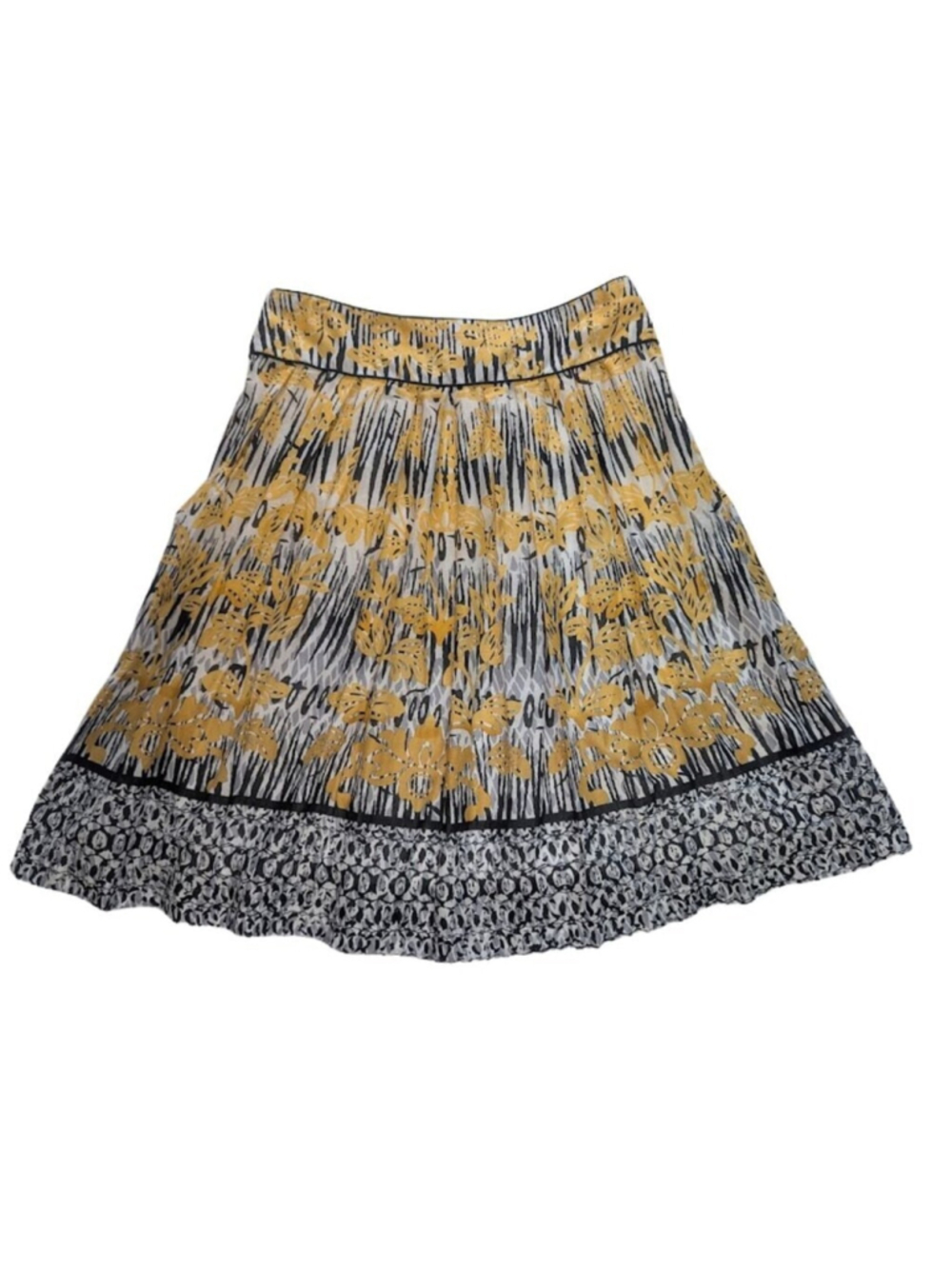 John Paul Richard Cotton A-Line Skirt Boho Floral Prairie Fall Yellow Black M